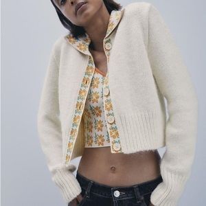 Zara Jacquard knit top & combination knit cardigan set